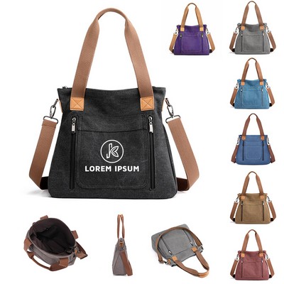 Canvas Tote Bag with Leather Handles